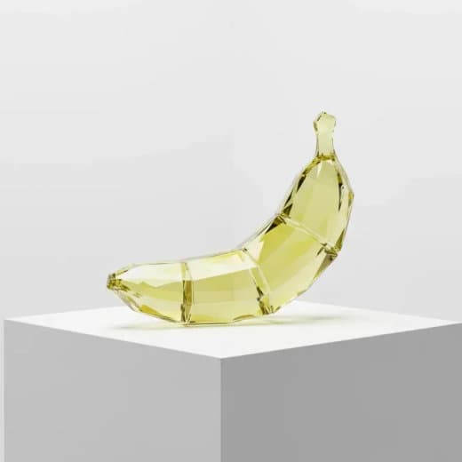 Nano Banana 2 glass banana sculpture on a pedestal
