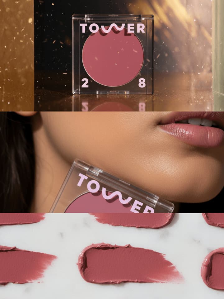 AI cosmetics product photo set example showcasing makeup and beauty visuals