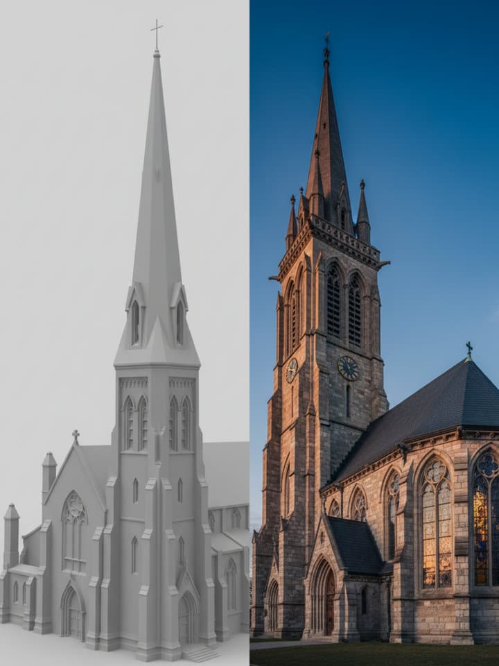 AI-generated render created from a technical blueprint or line drawing for presentations and marketing